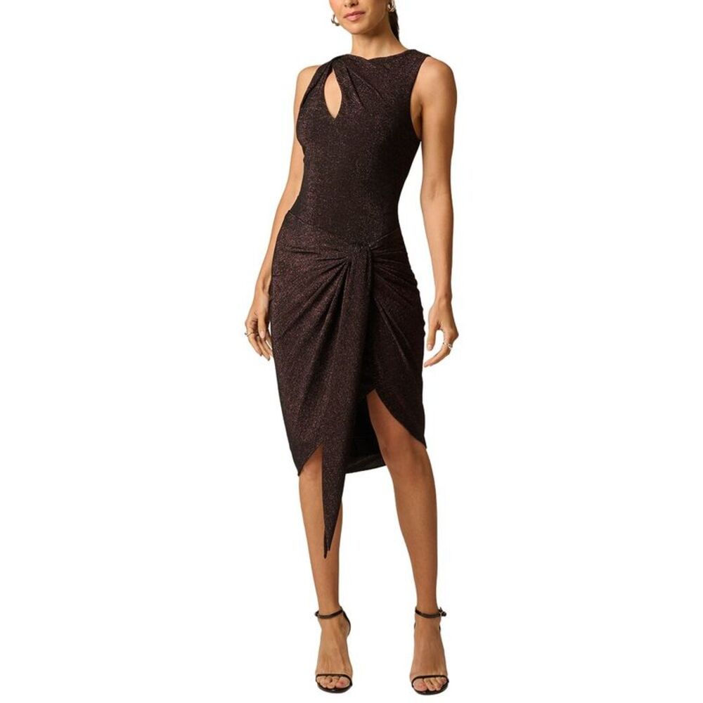 Adrianna Papell Womens Metallic Knit Mini Dress, Brown